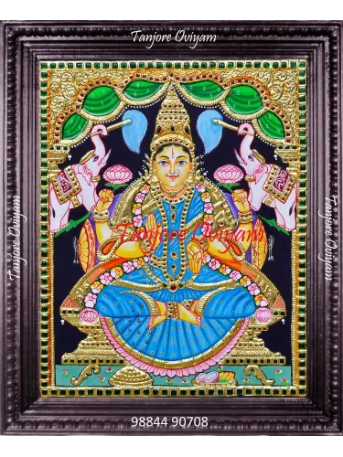 Blue and golden Gajalakshmi Tanjore Painting